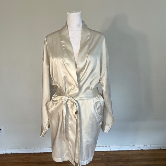 Victoria's Secret Other - Victoria's Secret Satin Robe Champagne Ivory One Size Wrap Belted Pockets